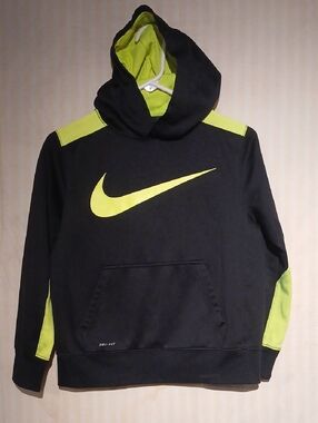 Nike Black and Neon Green Hoodie with Swoosh